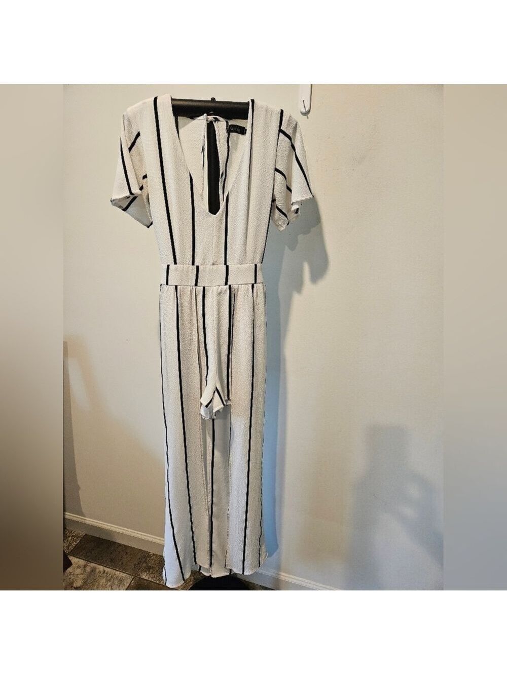 CRYSTAL SKY WOMEN'S IVORY W/BLACK STRIPES SHORT JUMPSUIT OPEN SKIRT DRES…